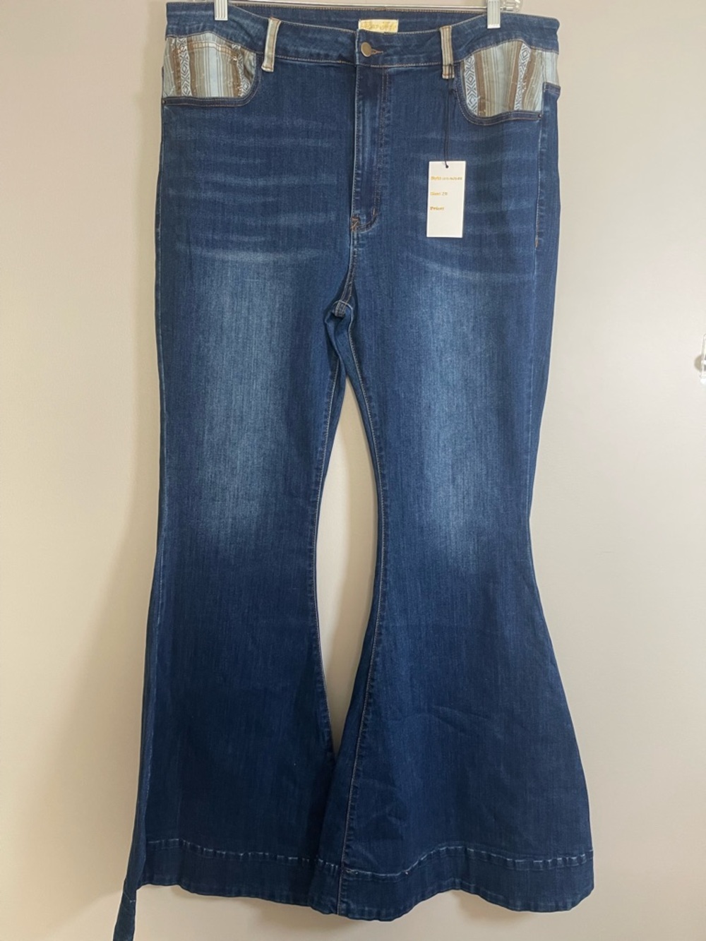 Home Folk Dark Blue Flared Women’s Jeans with Striped Pocket Detail